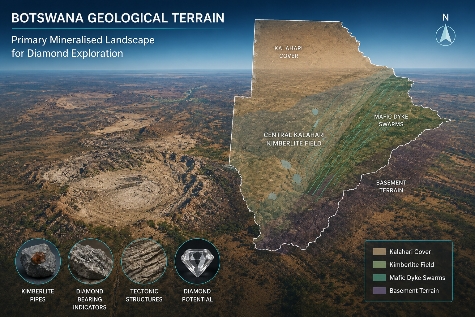 Geological terrain map for Botswana